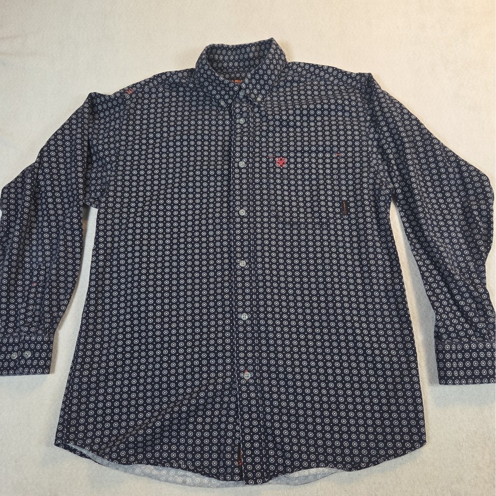Ariat FR Work Button Down Shirt Mens Large Blue Long Sleeve Flame Resistant